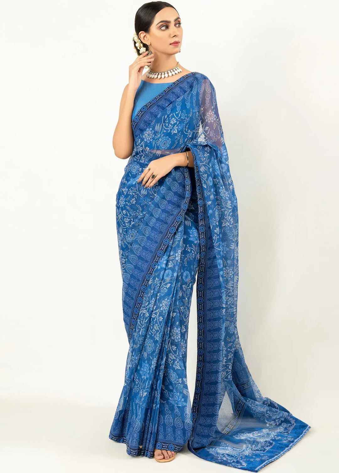 Imran Aftab Printed Chiffon Saree Unstitched Saree IASC-UF-05 - Festive Collection