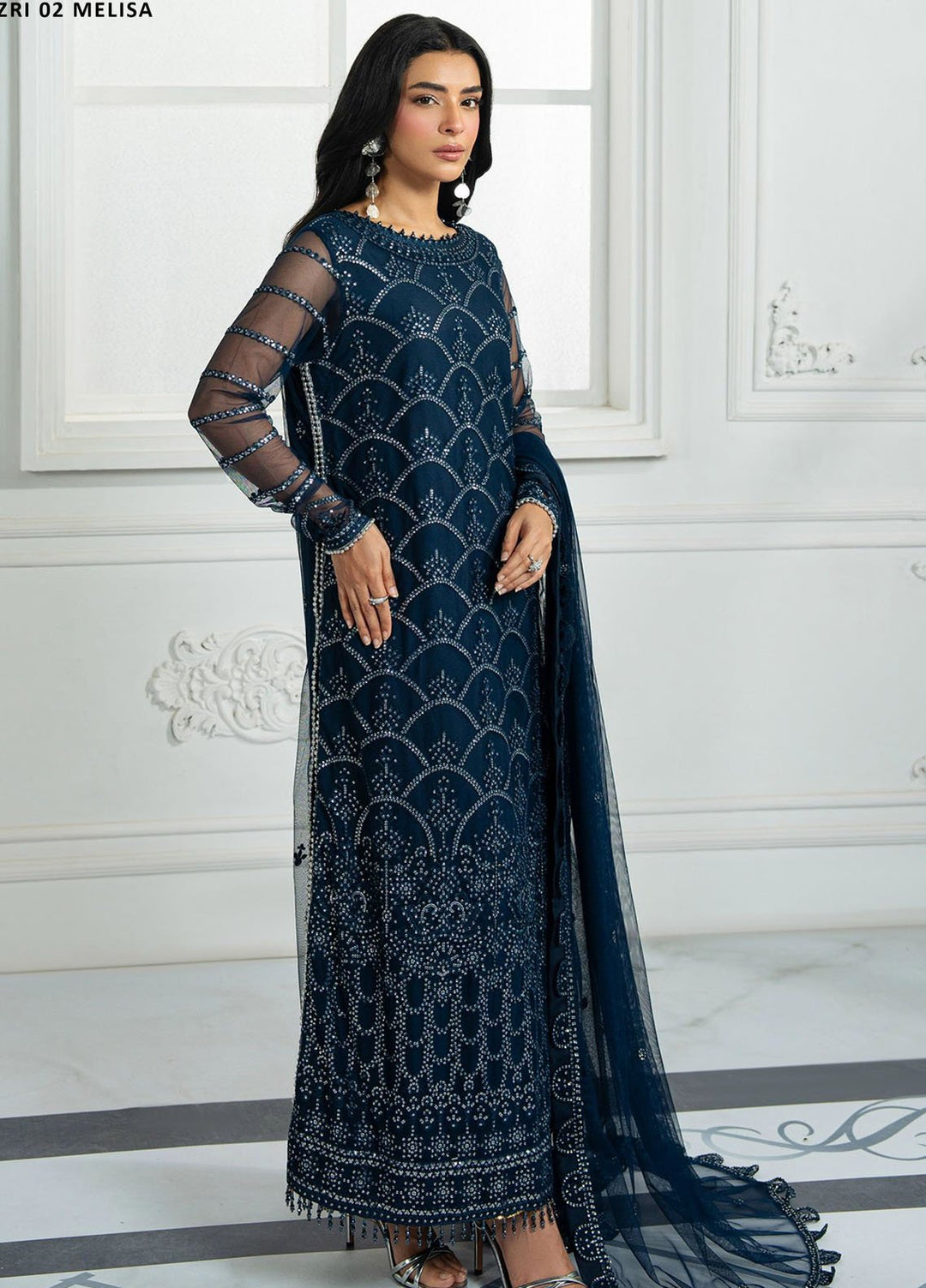 Inara by Zarif Embroidered Net Suits Unstitched 3 Piece ZR25UF ZRI-02 Melisa - Formals Collection