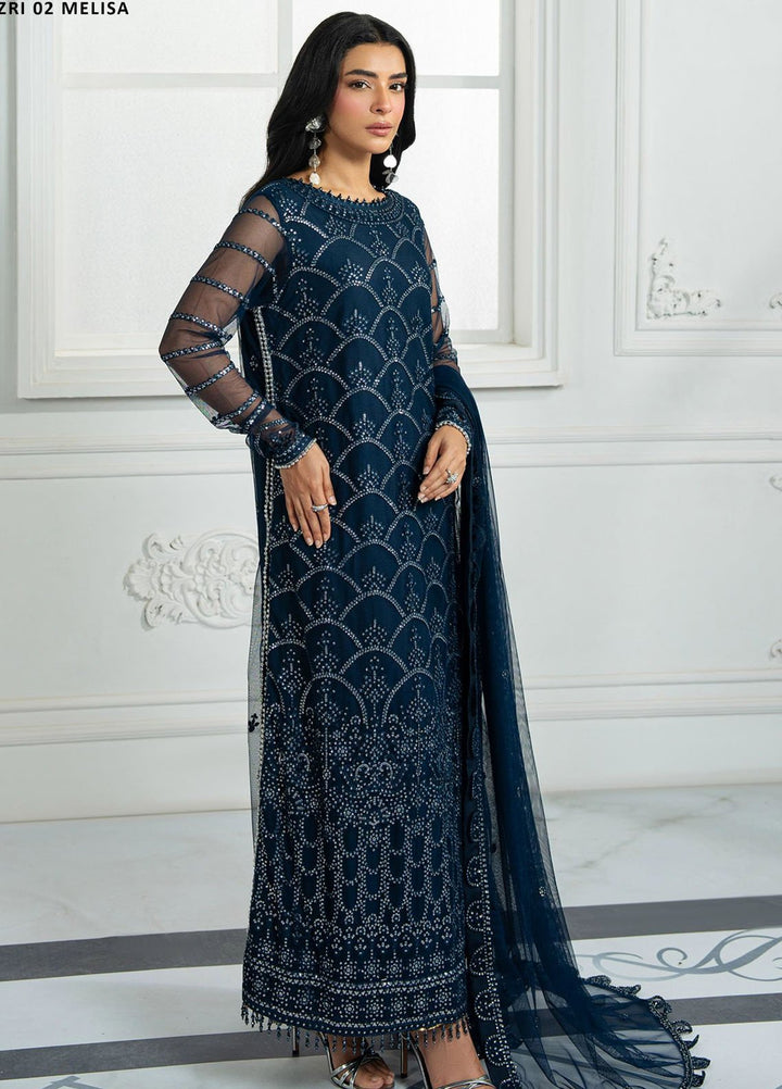Inara by Zarif Embroidered Net Suits Unstitched 3 Piece ZR25UF ZRI-02 Melisa - Formals Collection