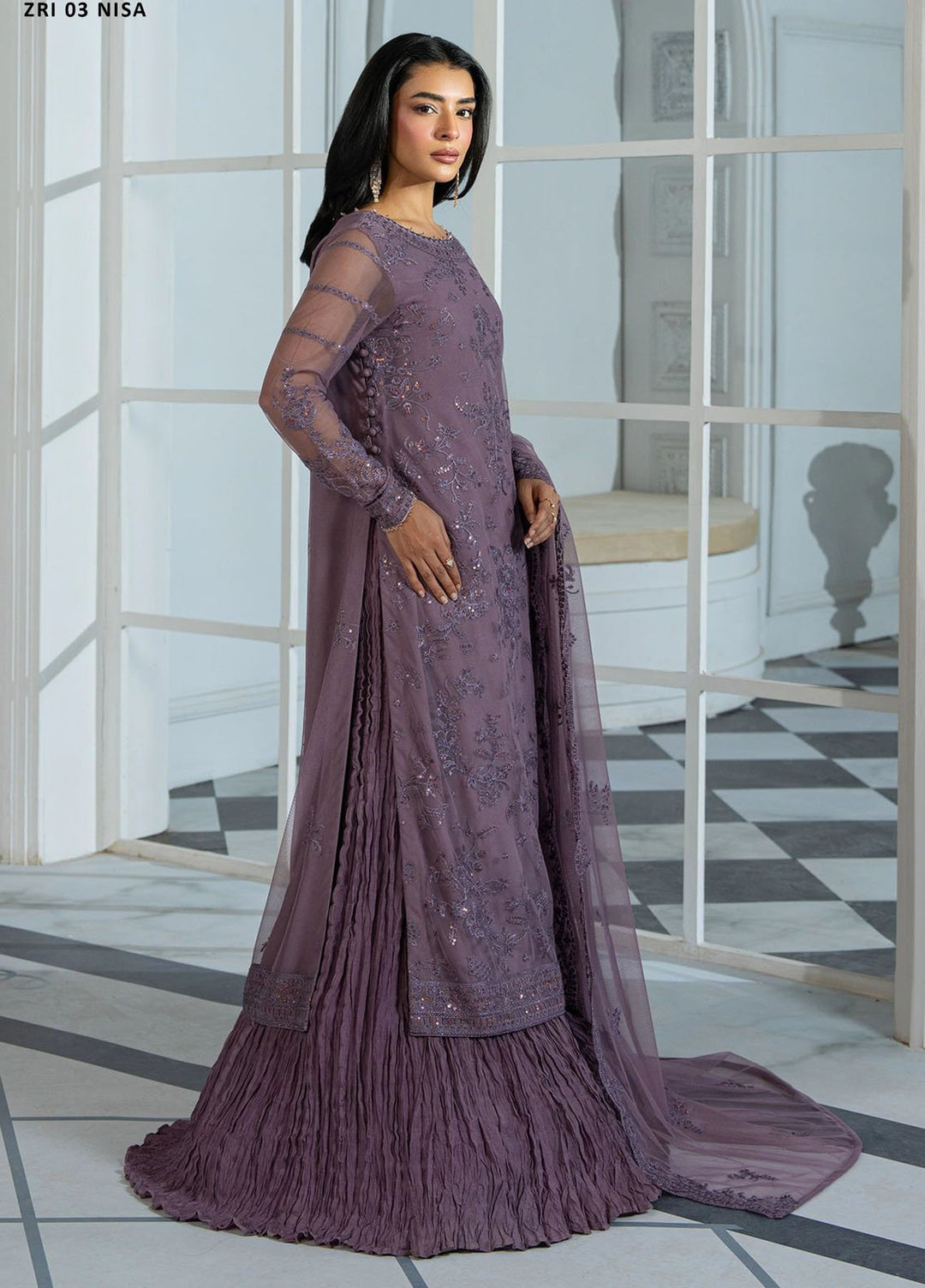 Inara by Zarif Embroidered Net Suits Unstitched 3 Piece ZR25UF ZRI-03 Nisa - Formals Collection