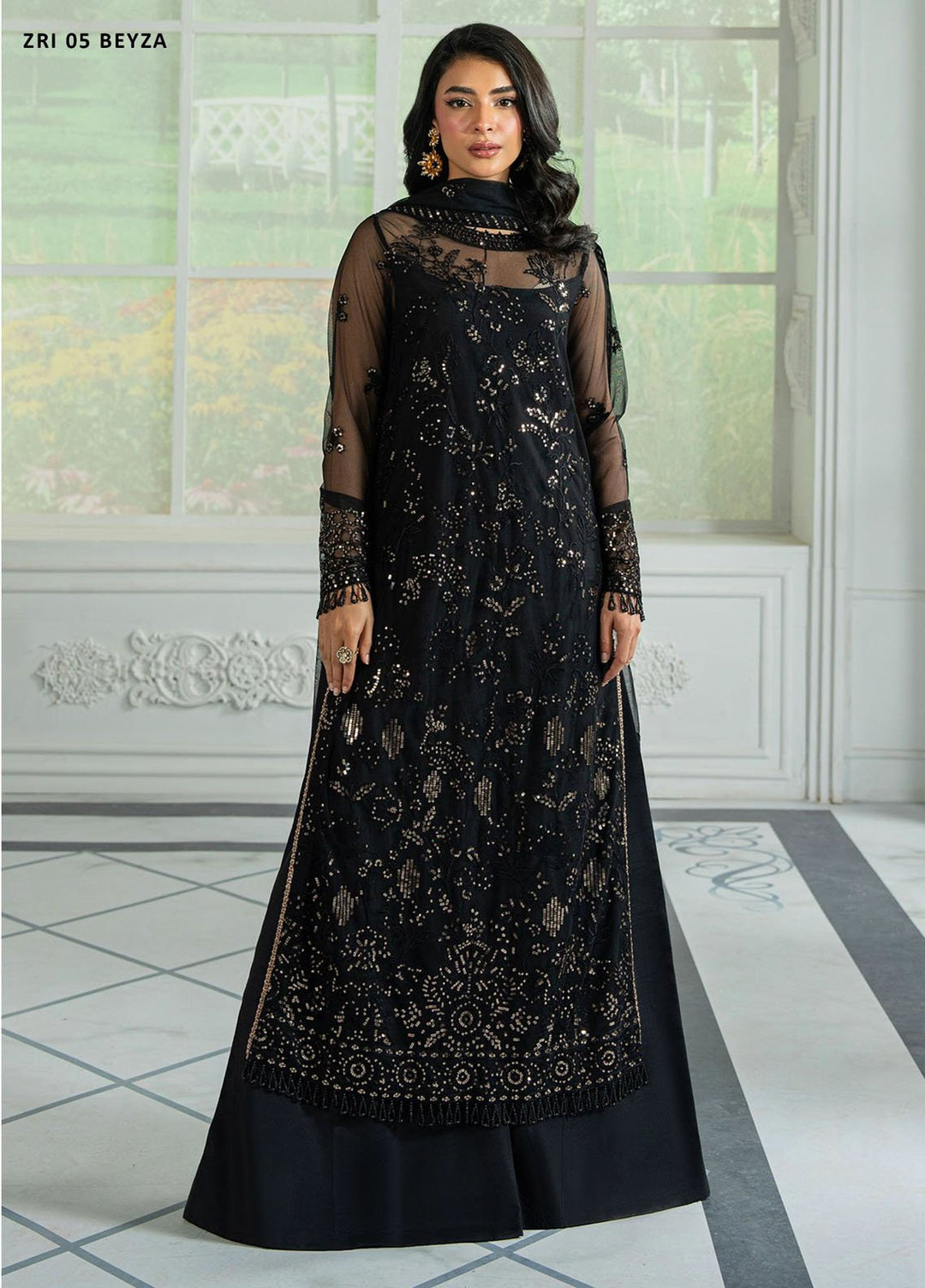 Inara by Zarif Embroidered Net Suits Unstitched 3 Piece ZF25IF ZRI-05 Beyza - Formals Collection