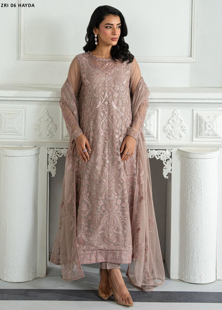 Inara by Zarif Embroidered Net Suits Unstitched 3 Piece ZF25IF ZRI-06 Hayda - Formals Collection