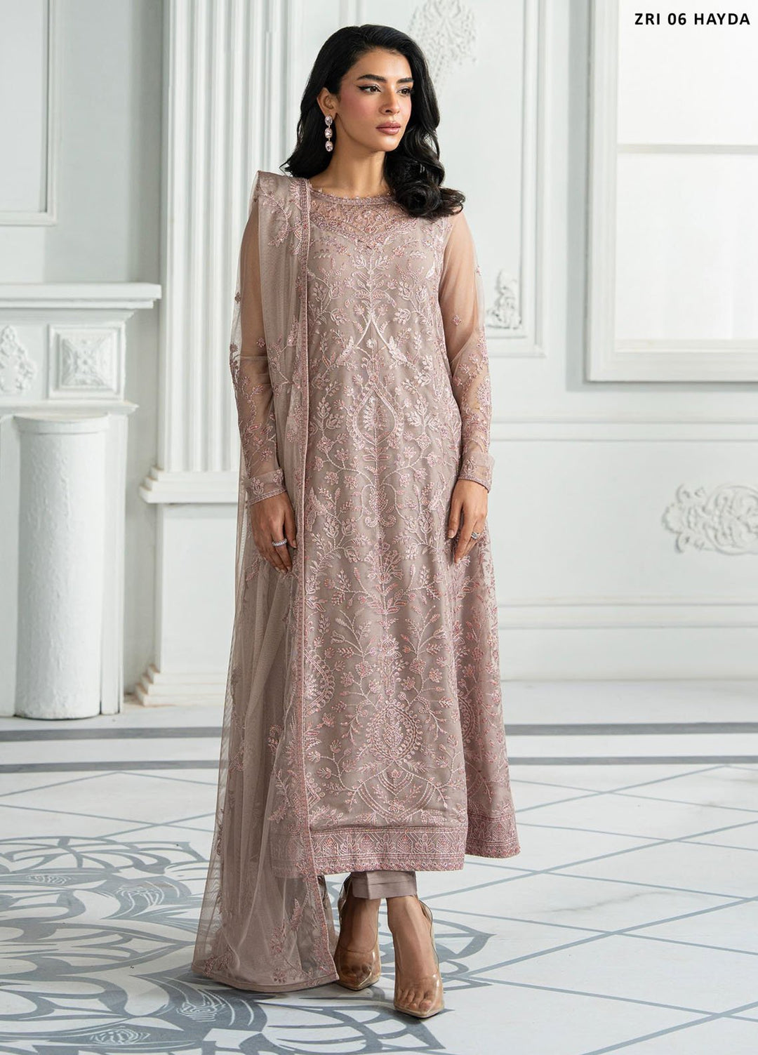 Inara by Zarif Embroidered Net Suits Unstitched 3 Piece ZF25IF ZRI-06 Hayda - Formals Collection