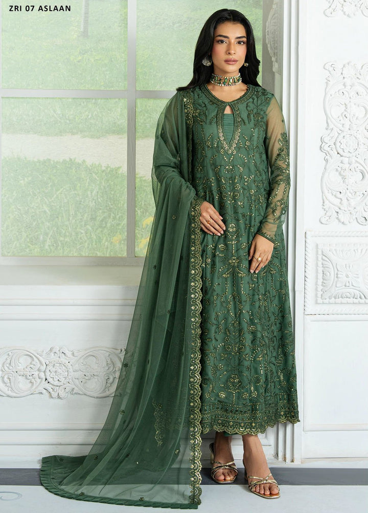 Inara by Zarif Embroidered Net Suits Unstitched 3 Piece ZF25IF ZRI-07 Aslaan - Formals Collection