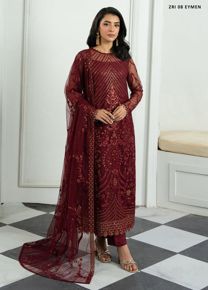 Inara by Zarif Embroidered Net Suits Unstitched 3 Piece ZRI-08 Eymen - Formals Collection
