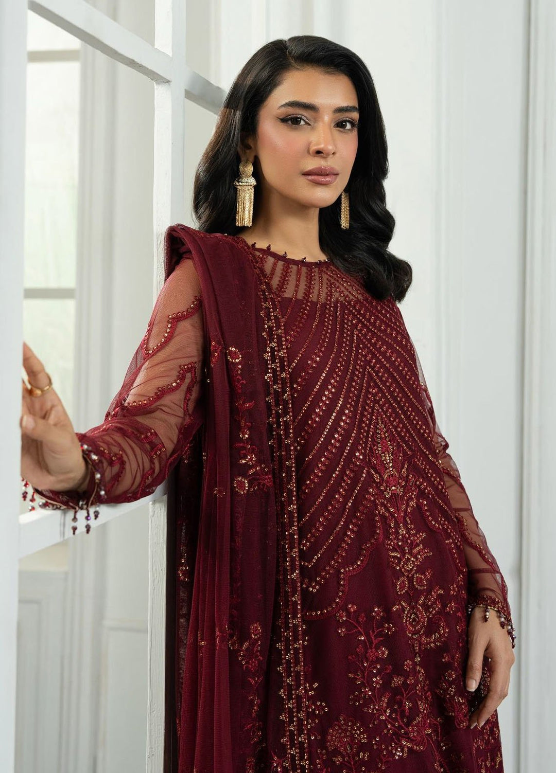 Inara by Zarif Embroidered Net Suits Unstitched 3 Piece ZRI-08 Eymen - Formals Collection