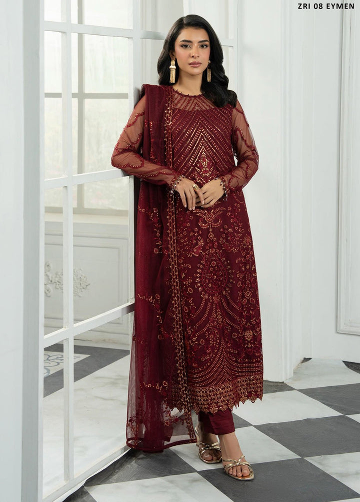 Inara by Zarif Embroidered Net Suits Unstitched 3 Piece ZRI-08 Eymen - Formals Collection