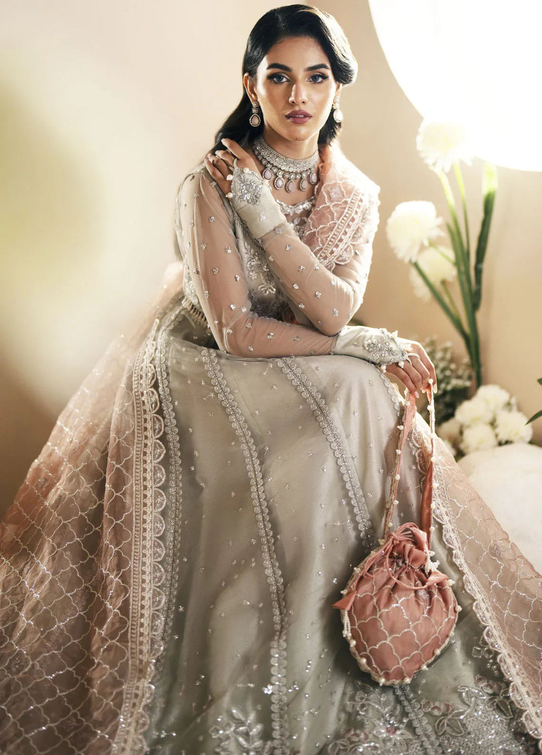 Inayat By AJR Embroidered Net Suit Unstitched 3 Piece AJR24I AFF-0 4 Magnolia - Luxury Collection