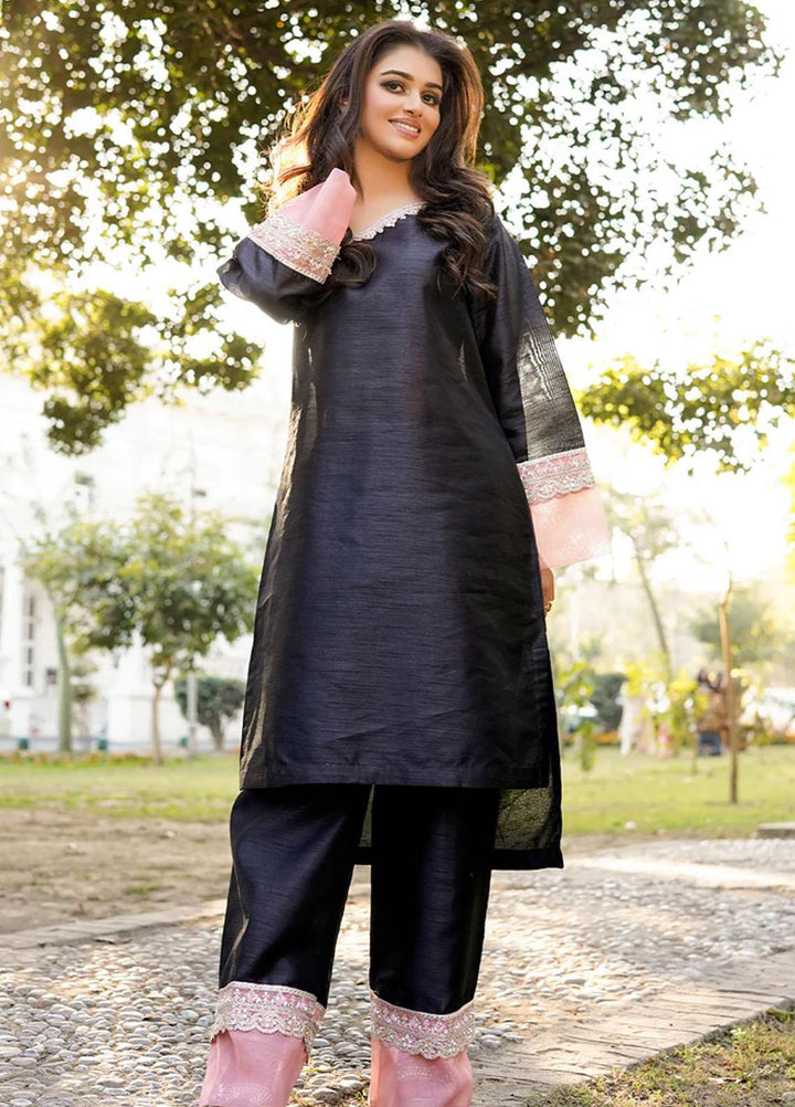 Insiya Clothing Pret  Raw Silk 2 Piece Dress INS23SP BLACK MAGIC
