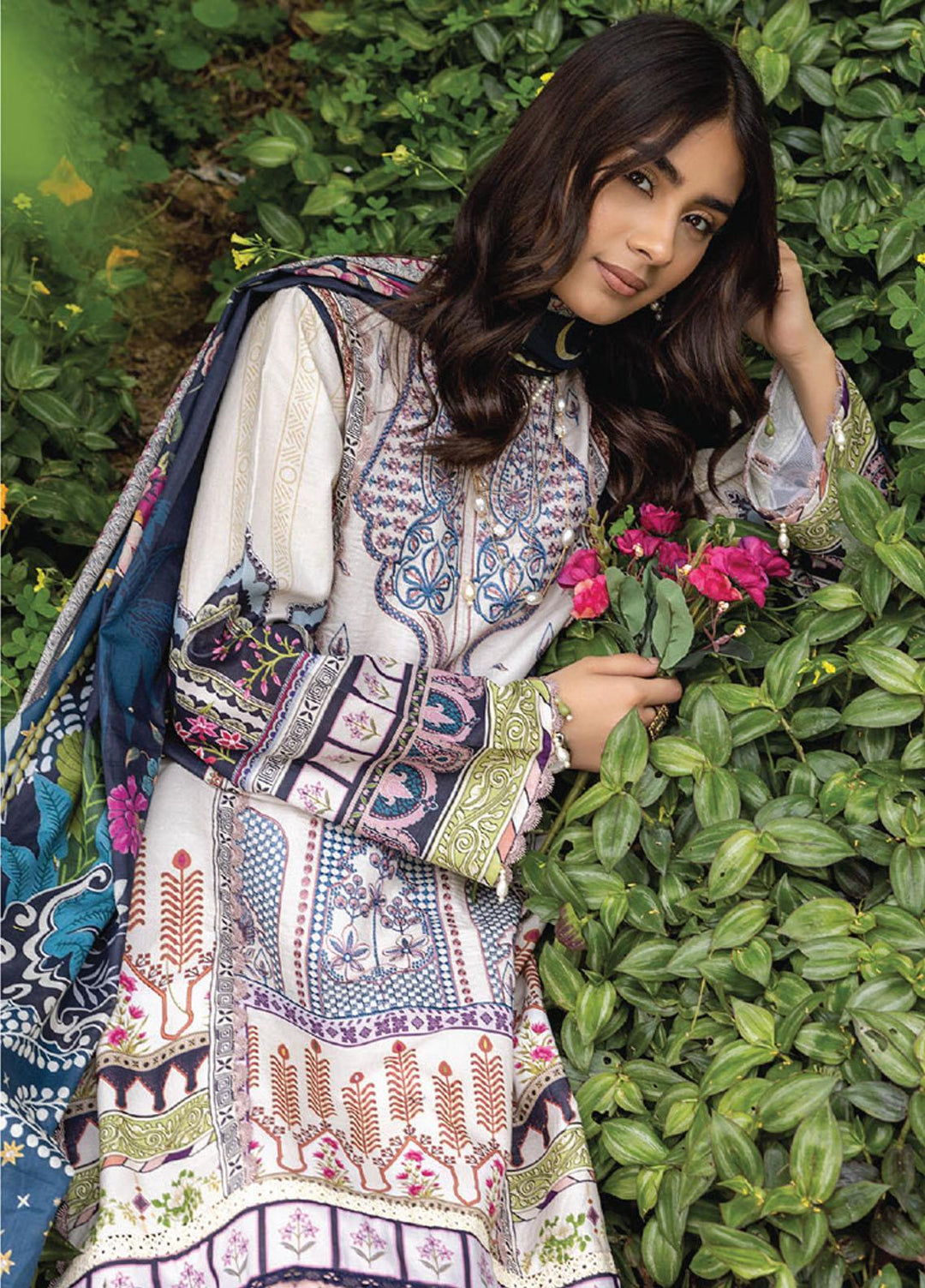 Iris By Humdum Embroidered Lawn Suits Unstitched 3 Piece HD23I D-06 - Summer Collection