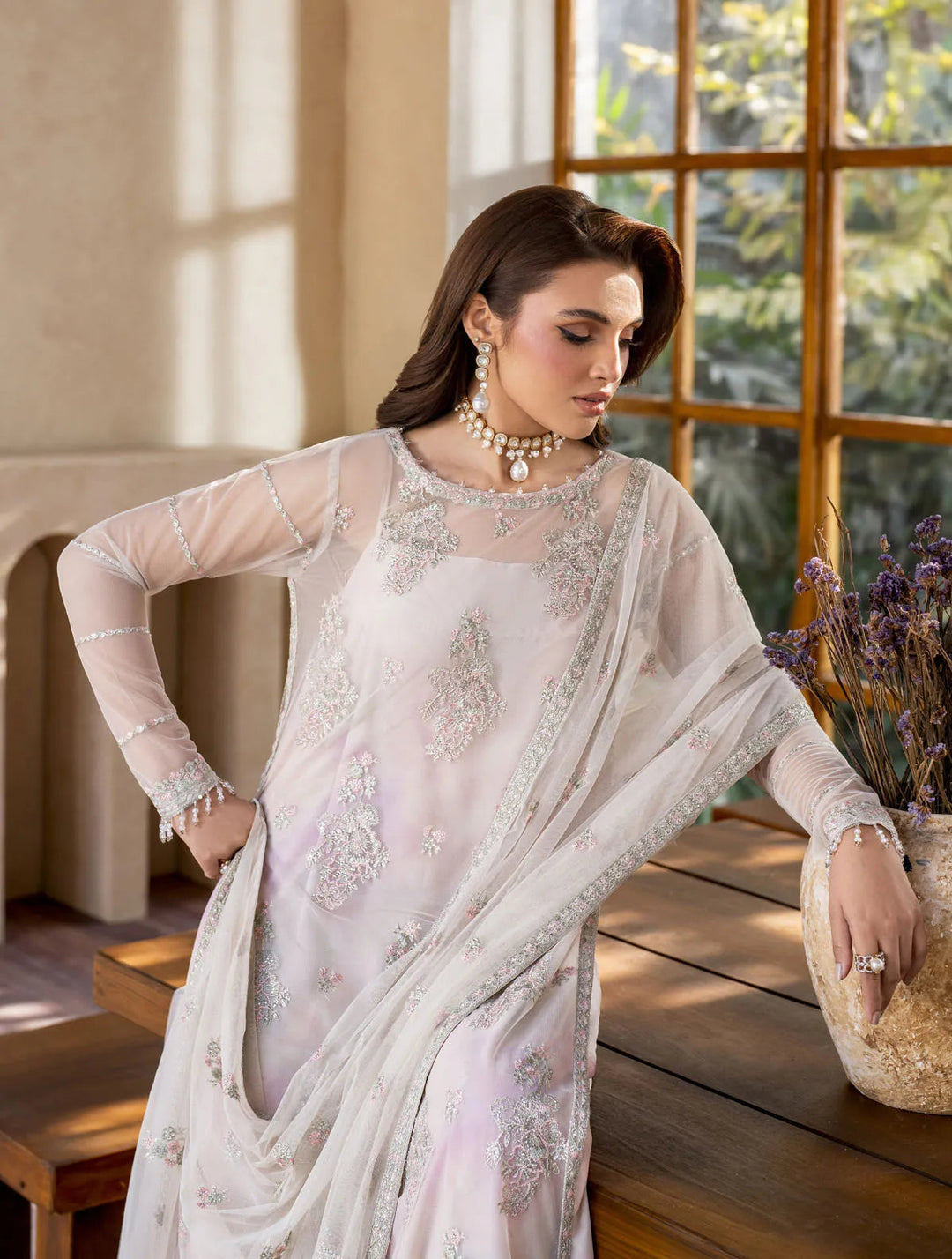 Iris by Zarif Embroidered Net Suits Unstitched 3 Piece ZR25UF ZRI 01 Orchid - Formal Collection