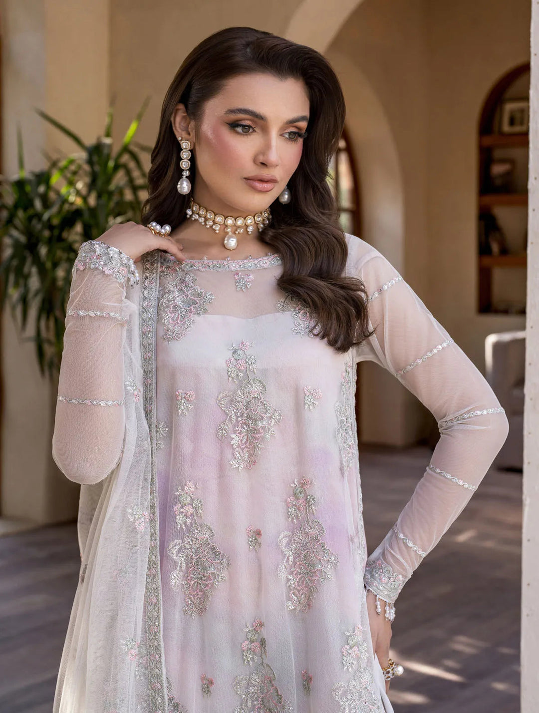 Iris by Zarif Embroidered Net Suits Unstitched 3 Piece ZR25UF ZRI 01 Orchid - Formal Collection