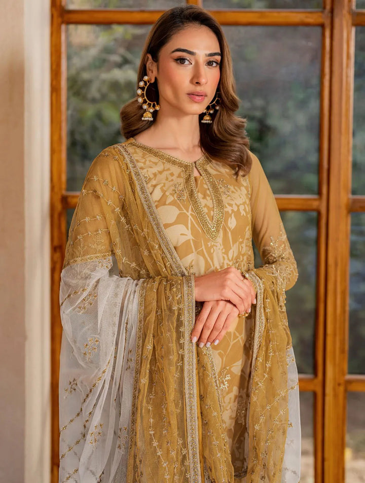 Iris by Zarif Embroidered Net Suits Unstitched 3 Piece ZF24IE ZRI 03 Marigold - Formal Collection