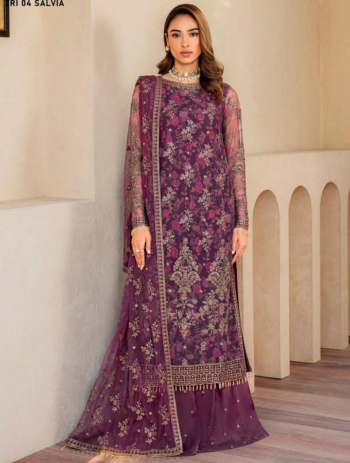 Iris by Zarif Embroidered Net Suits Unstitched 3 Piece ZF24IE ZRI 04 Salvia - Formal Collection