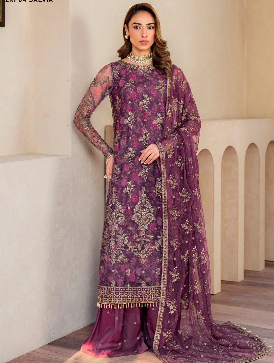Iris by Zarif Embroidered Net Suits Unstitched 3 Piece ZF24IE ZRI 04 Salvia - Formal Collection