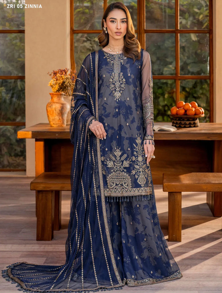 Iris by Zarif Embroidered Net Suits Unstitched 3 Piece ZF24IE ZRI 05 Zinnia - Formal Collection