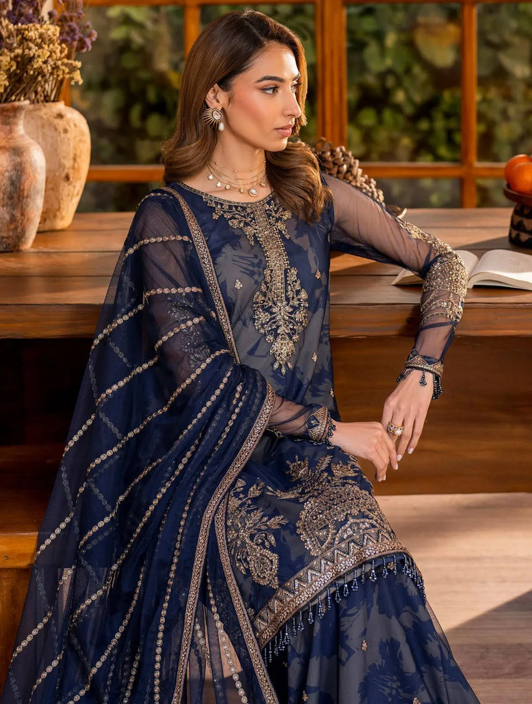 Iris by Zarif Embroidered Net Suits Unstitched 3 Piece ZF24IE ZRI 05 Zinnia - Formal Collection