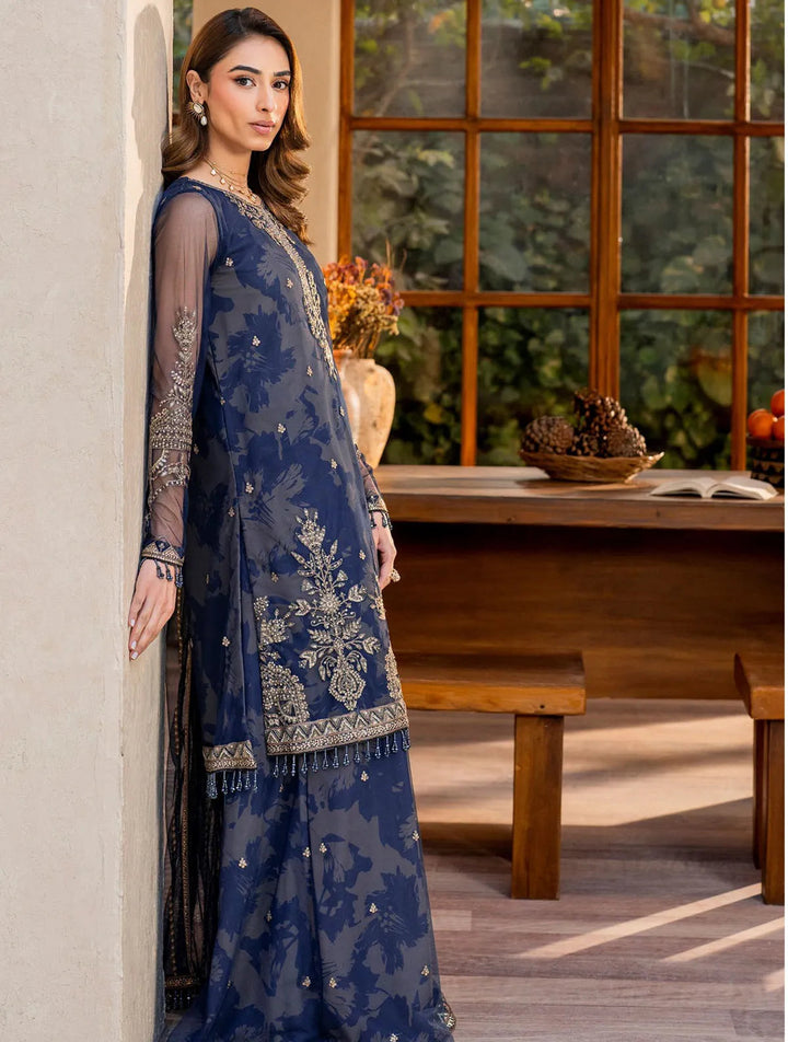 Iris by Zarif Embroidered Net Suits Unstitched 3 Piece ZR25UF ZRI 05 Zinnia - Formal Collection
