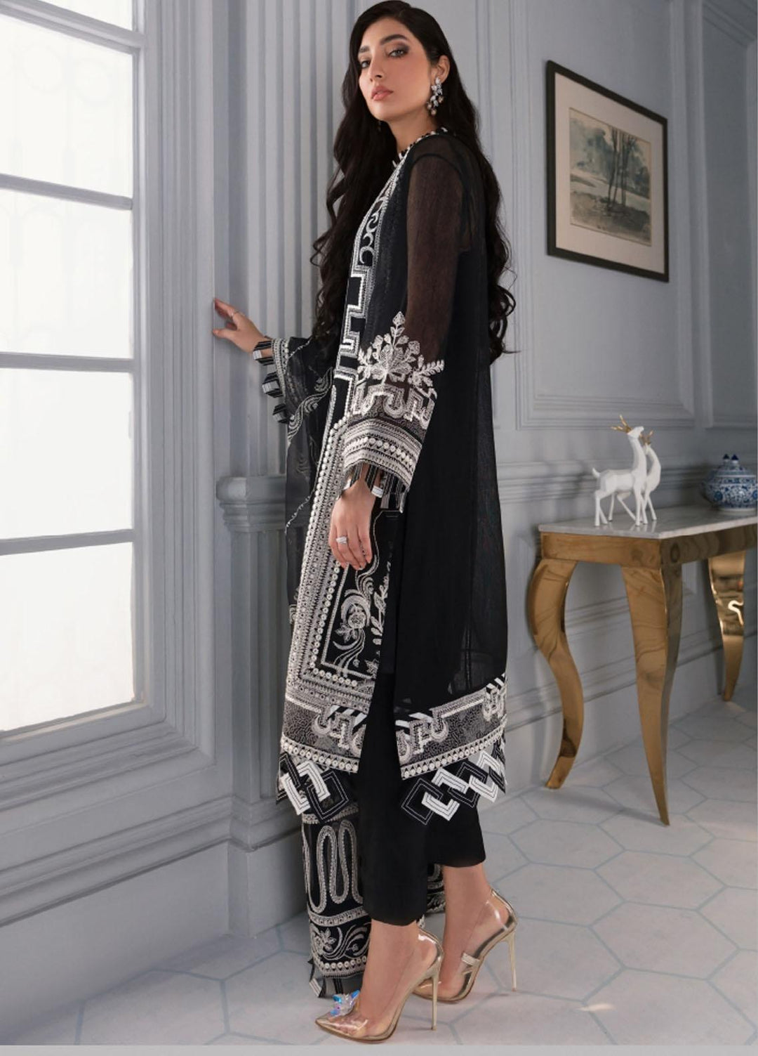 Iris by Jazmin Embroidered Cotton Net Suits Unstitched 3 Piece JZ21IRL D-01 TWILIGHT GLORY - Formals Collection