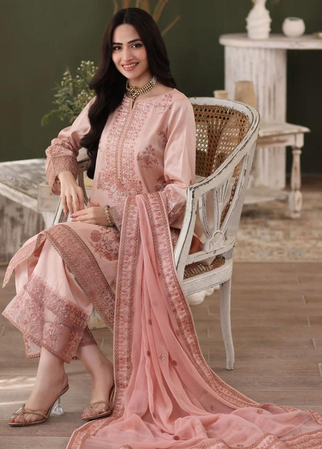 Mohagni Pret Embroidered Raw Silk 3 Piece Suit SMGS-03 ABEER