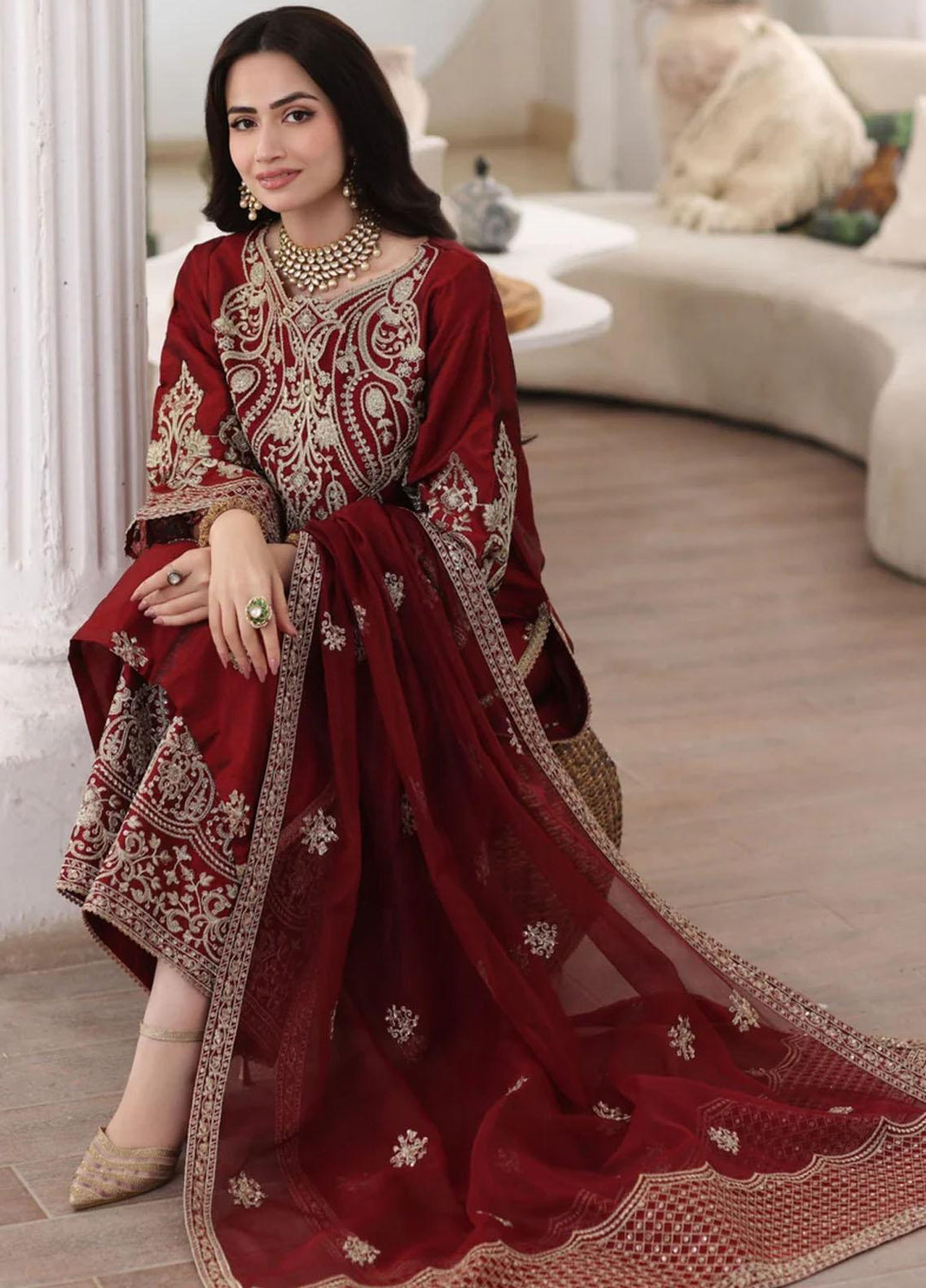 Mohagni Pret Embroidered Raw Silk 3 Piece Suit SMGS-08 ANARKALI