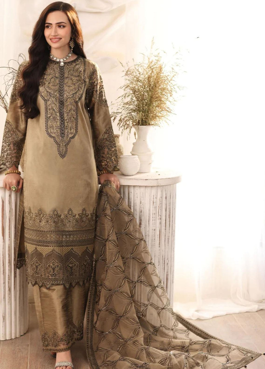 Mohagni Pret Embroidered Raw Silk 3 Piece Suit SMGS-09 ESHAAL
