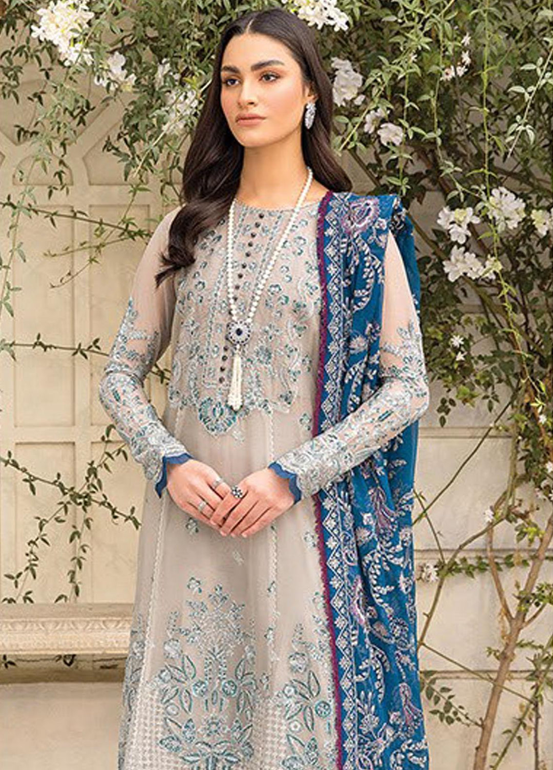 Ishya By Xenia Formals Embroidered Chiffon Suits Unstitched 3 Piece XE23I Neel Fiya - Luxury Collection