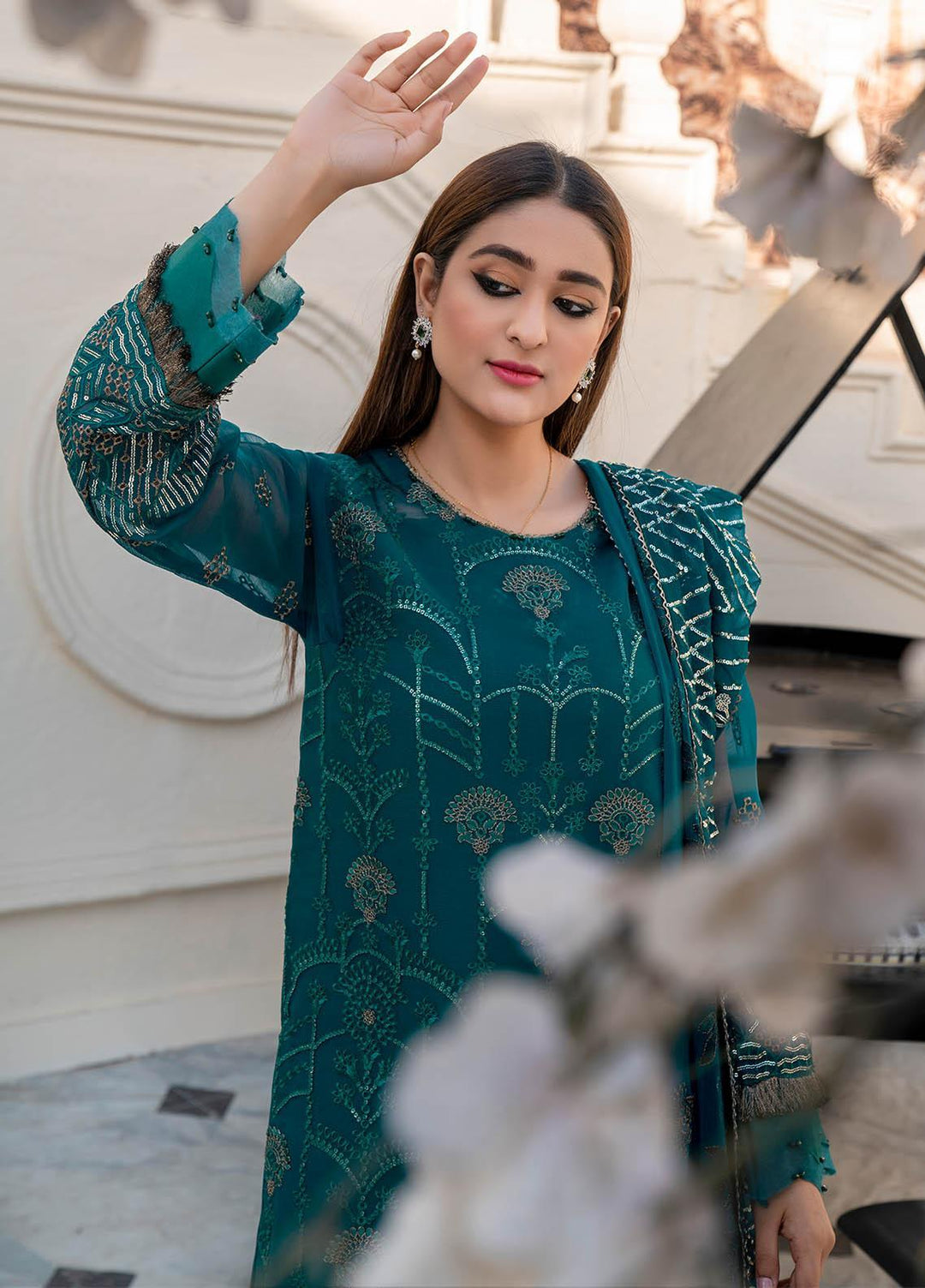 Isra By Maleena Embroidered Chiffon Suits Unstitched 3 Piece MLN23I Zooey - Luxury Collection