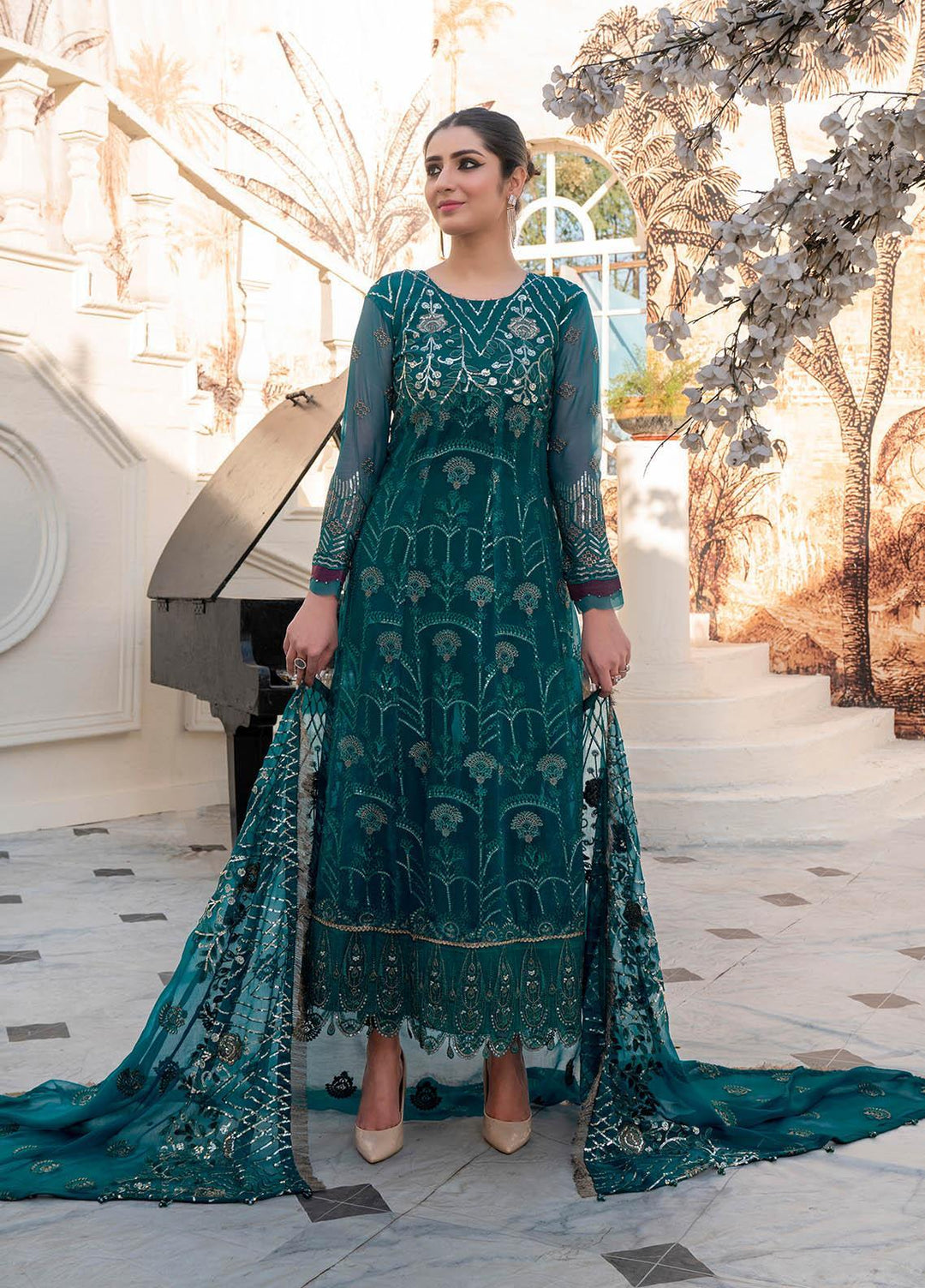 Isra By Maleena Embroidered Chiffon Suits Unstitched 3 Piece MLN23I Serena - Luxury Collection