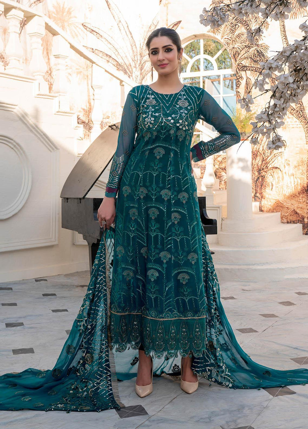 Isra By Maleena Embroidered Chiffon Suits Unstitched 3 Piece MLN23I Serena - Luxury Collection