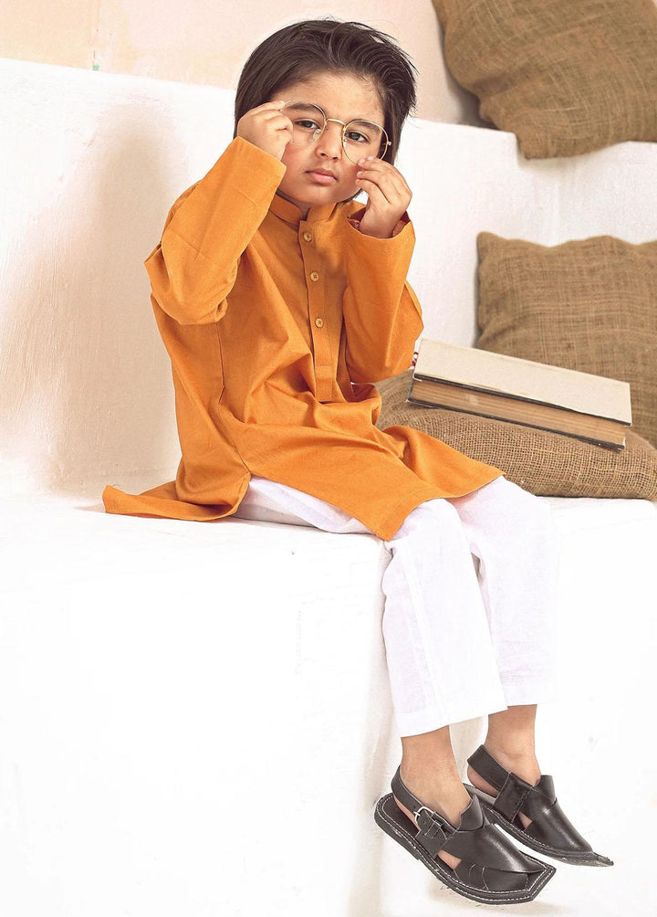 Istor Jacquard Formal Kurta for Kids - Orange IST-102