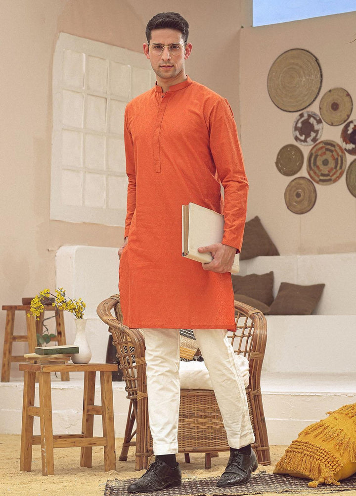 Istor Cotton Formal Kurta for Men -  ORANGE IST-87