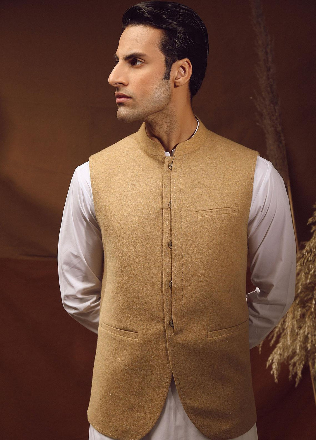 Istor Tweed Formal Waistcoat for Men -  IST-59 Tweed Light Khaki