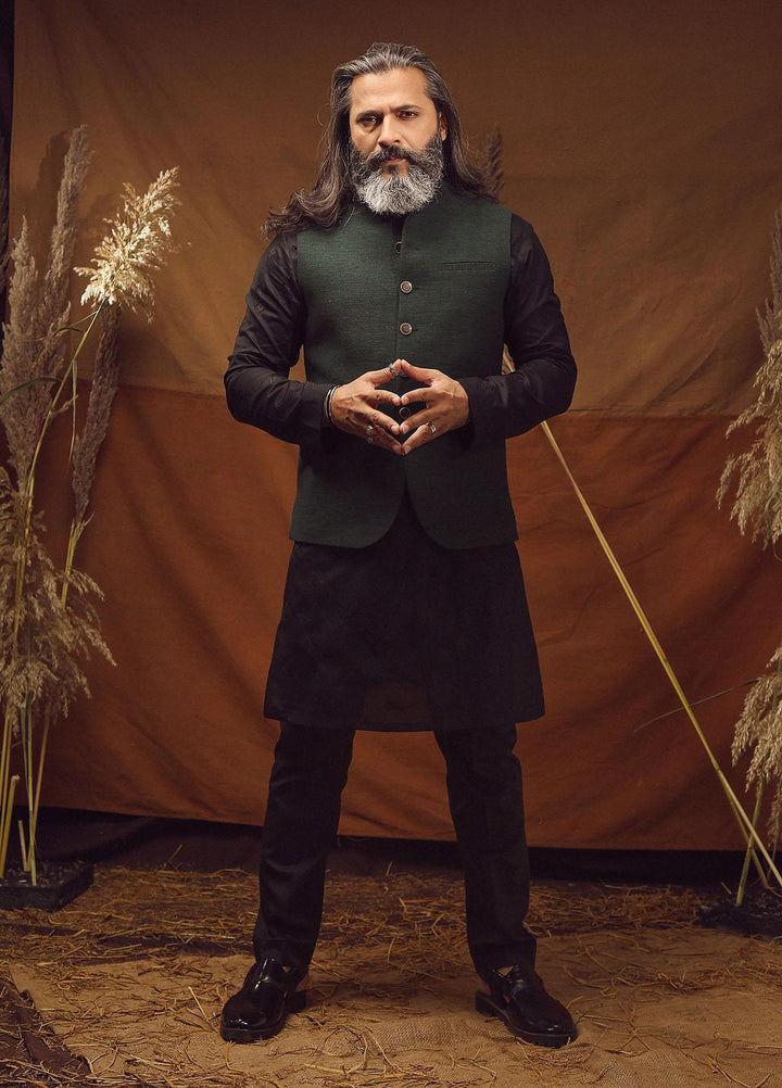 Istor Cotton Formal Waistcoat for Men -  IST-61 Hand Made Khaddar Bottle Green
