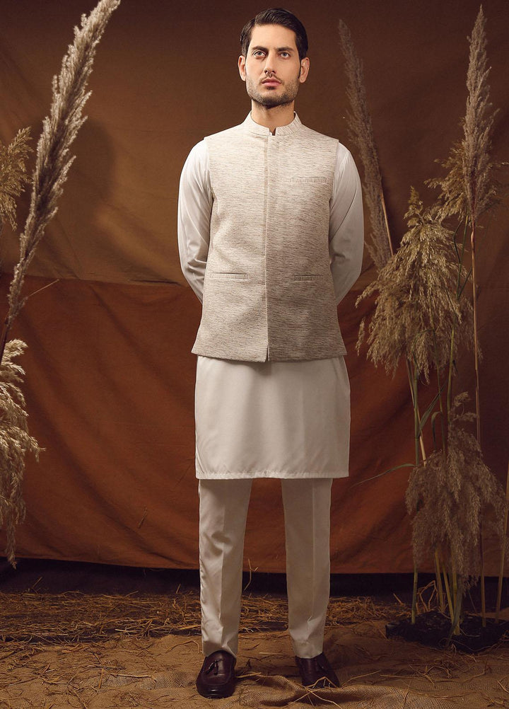 Istor Cotton Formal Waistcoat for Men -  IST-63 Hand Made Khaddar Off White