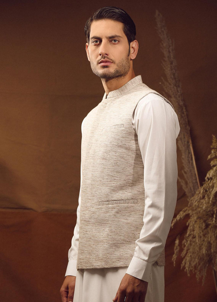 Istor Cotton Formal Waistcoat for Men -  IST-63 Hand Made Khaddar Off White