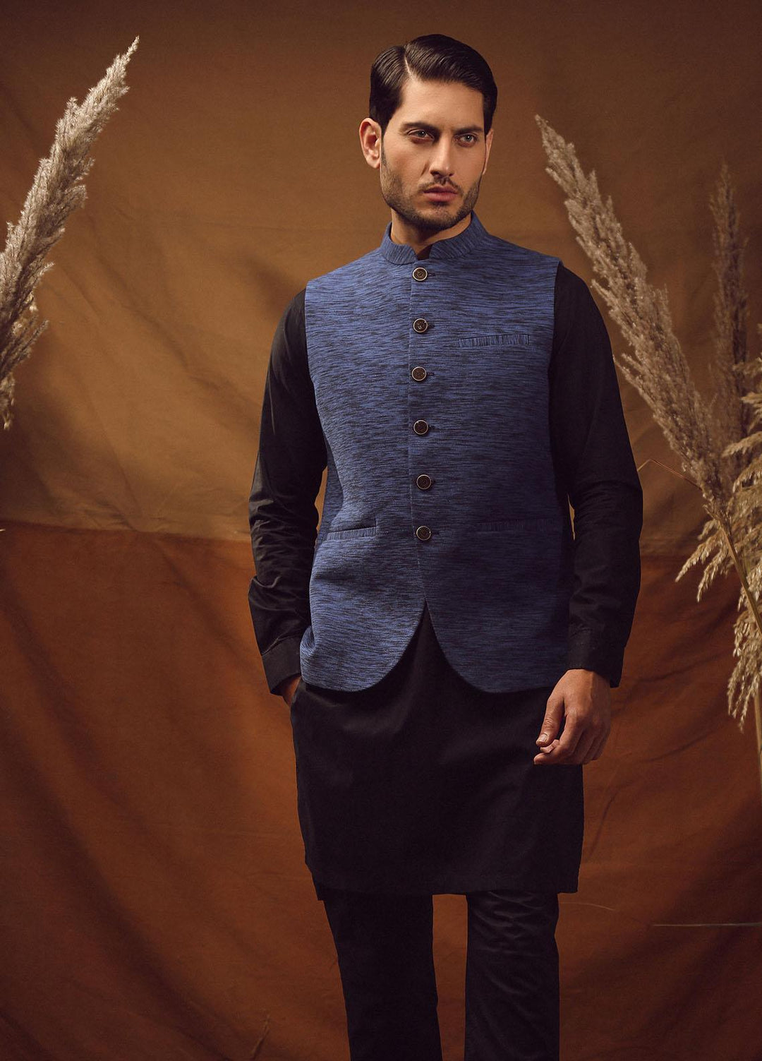 Istor Cotton Formal Waistcoat for Men -  IST-64 Hand Made Khaddar Royal Blue