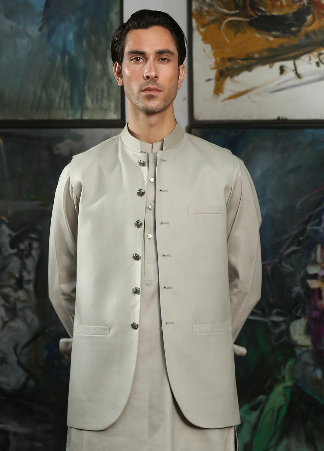 Istor Cotton Formal Waistcoat for Men -  CARDOBA CEMENT IST-145