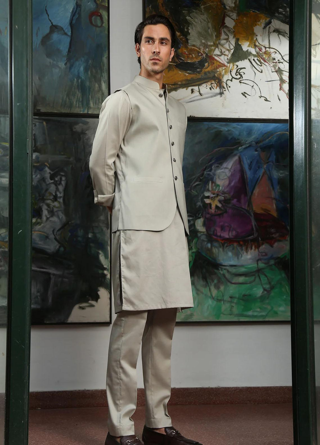 Istor Cotton Formal Waistcoat for Men -  CARDOBA CEMENT IST-145