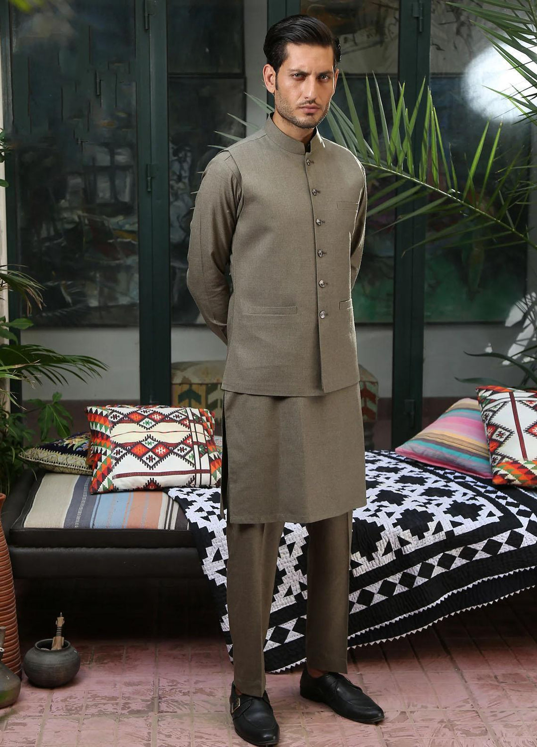 Istor Wool Formal Men Waistcoat -  MARKHOR DUSTY OLIVE IST-155