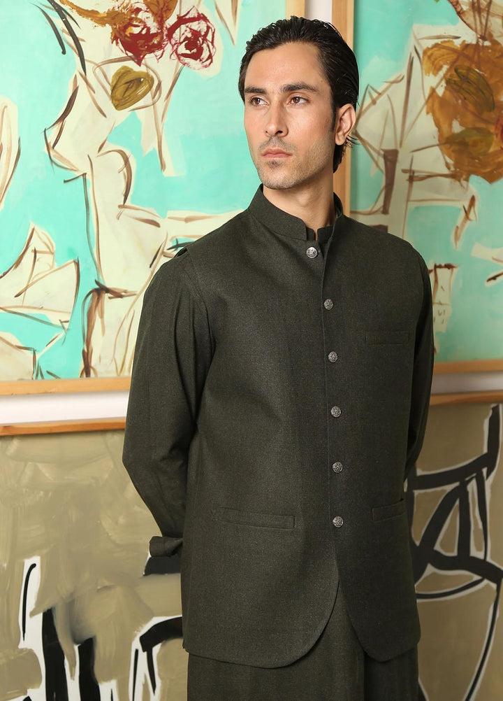 Istor Wool Formal Waistcoat for Men -  MARKHOR FOREST GREENIST-156