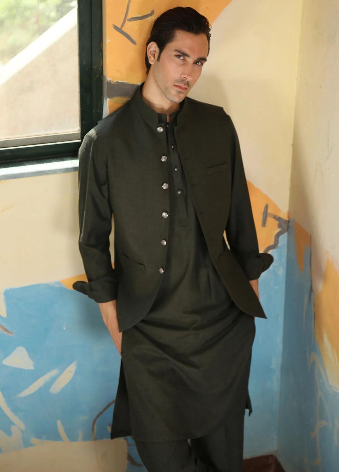 Istor Wool Formal Waistcoat for Men -  MARKHOR FOREST GREENIST-156