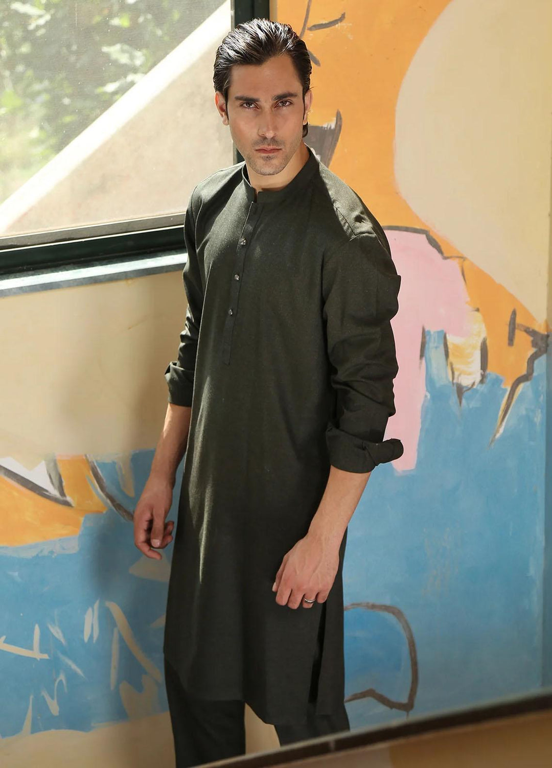 Istor Wash N Wear Formal Kurta Pajama for Men -  MARKHOR FOREST GREEN IST-48