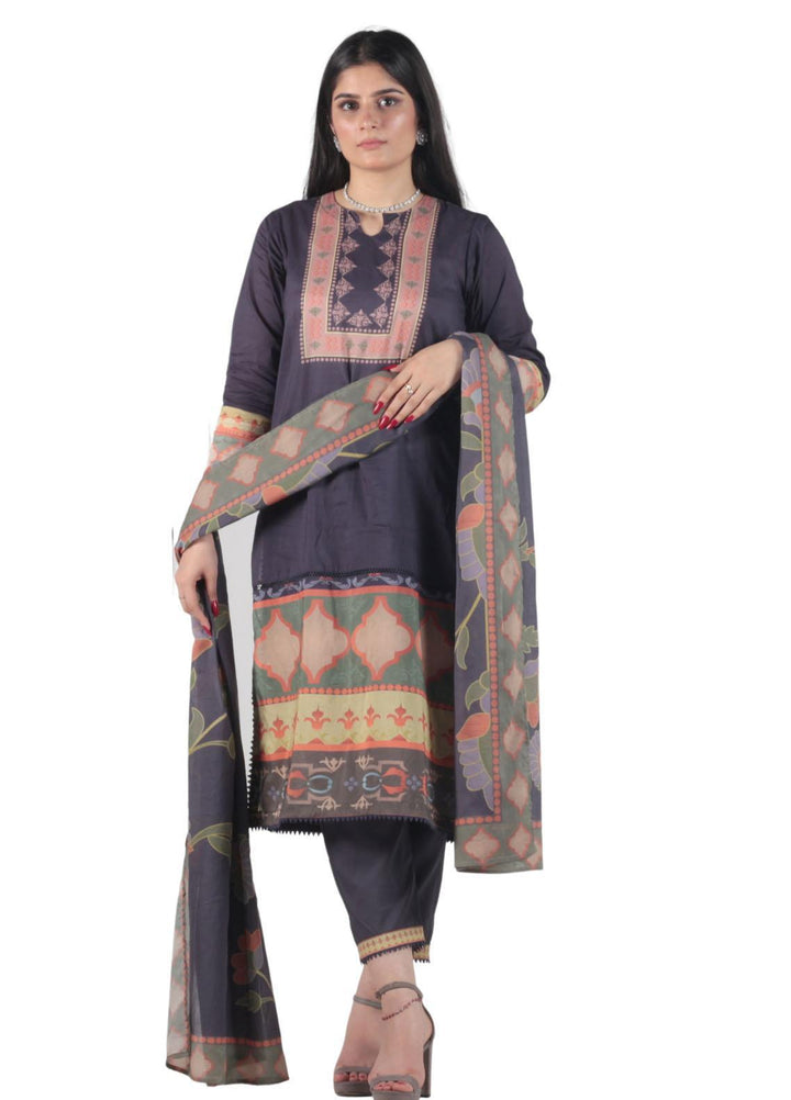 Vibgyor Fashion Pret Printed Lawn 3 Piece Suit D1-C2-23S Blue Autumn