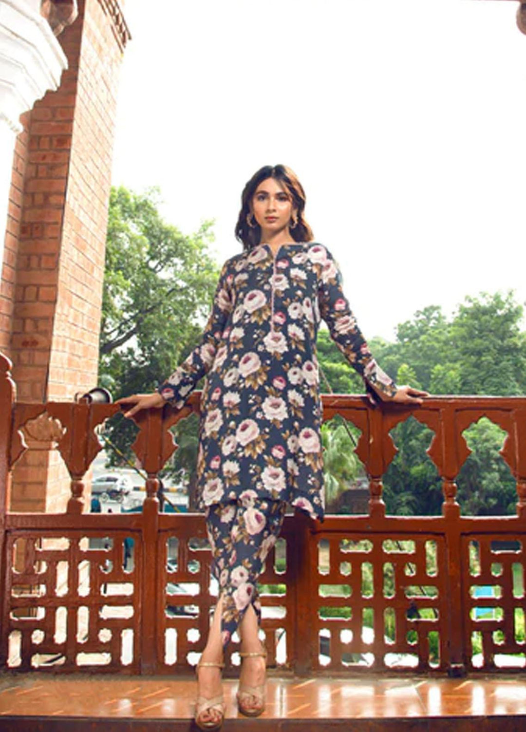 IZA NUR Casual Pret Printed Silk 2 Piece Dress IZN22BLS RGB-05 BS-5