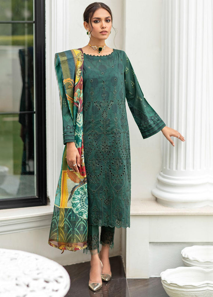 Iznik Embroidered Lawn Suits Unstitched 3 Piece IZ21EF 08 Forest Green - Festive Collection