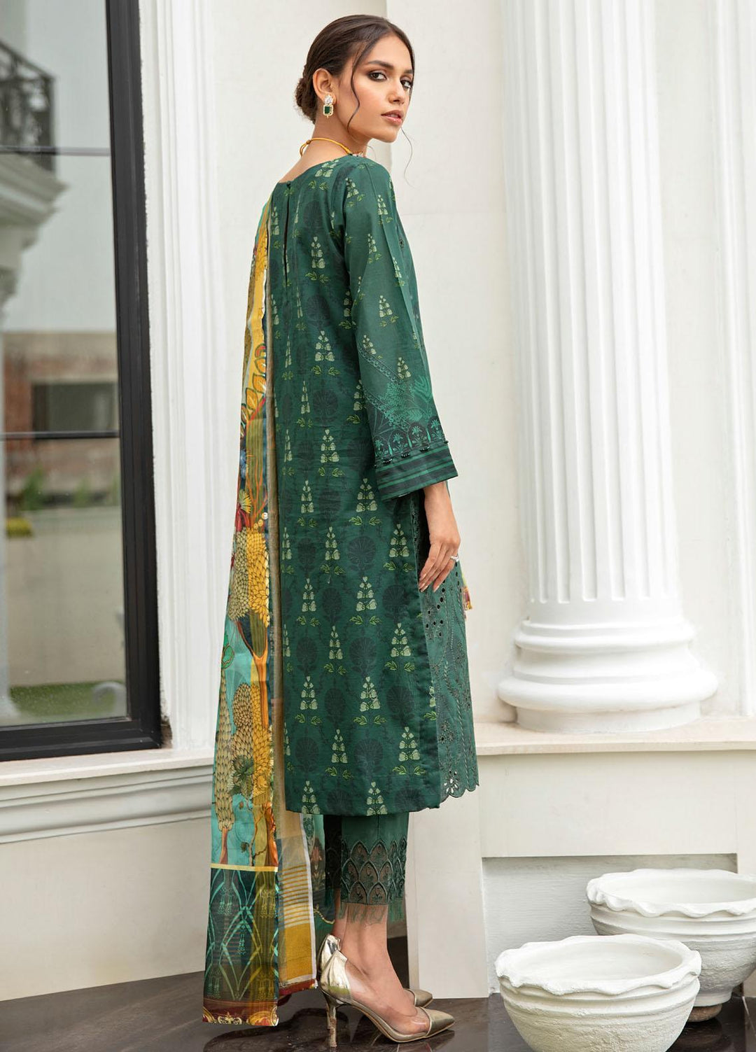 Iznik Embroidered Lawn Suits Unstitched 3 Piece IZ21EF 08 Forest Green - Festive Collection