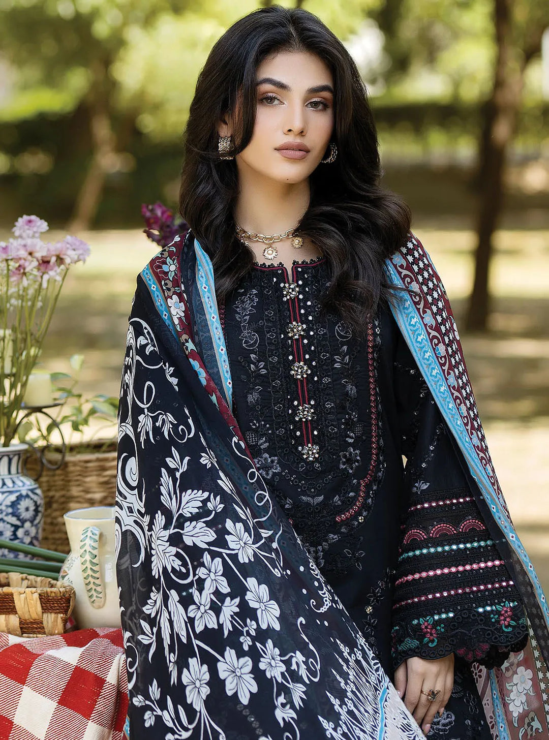Jaan-E-Adaa By Imrozia Premium Embroidered Lawn Suit Unstitched 3 Piece IMP24J IPL-04 Nazakat - Summer Collection