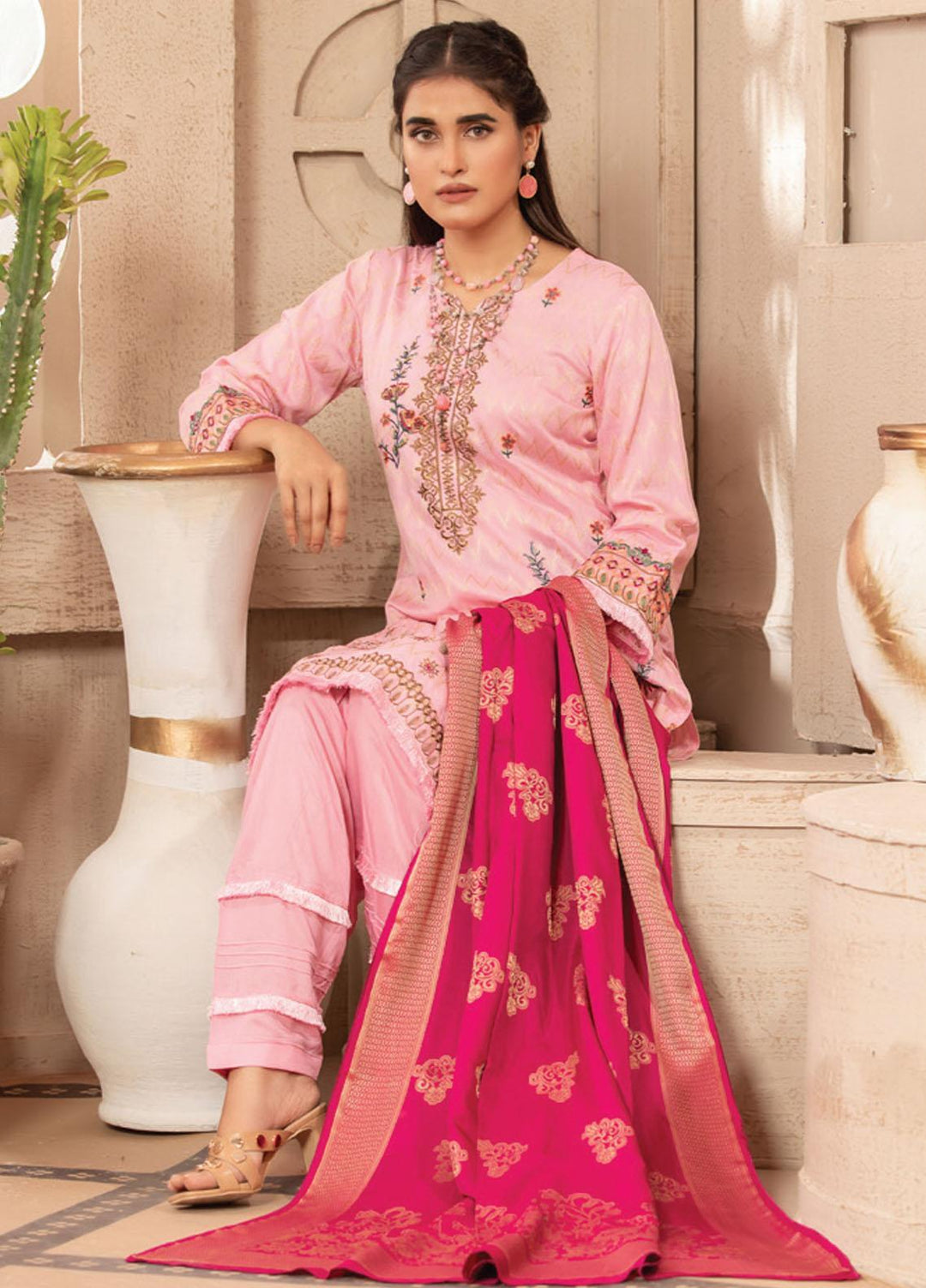 Jacquard Banarsi by MTF Embroidered Jacquard Banarsi Viscose Suits Unstitched 3 Piece MTF21JV D-05 - Winter Collection