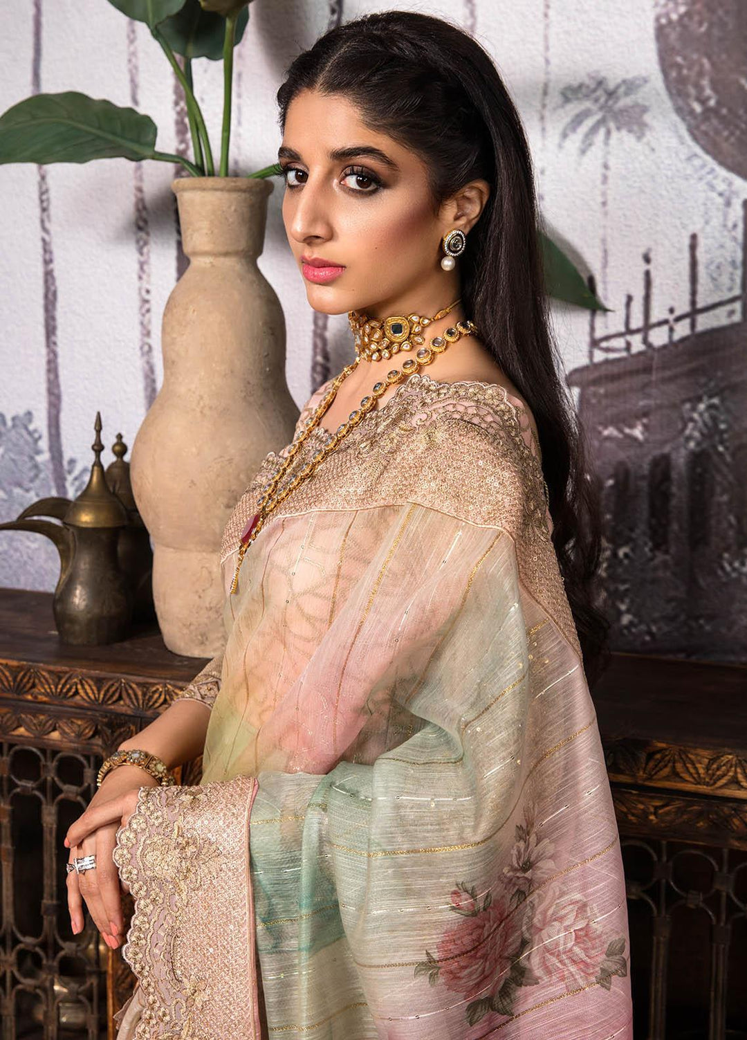 Jahan Aara By Nayab Embroidered   Unstitched Saree NB23JA NS-001 Dhanak - Premium Collection